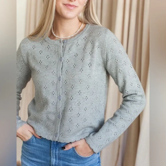 All:row pointelle cardigan sweater, medium, NWT - Picture 3 of 6